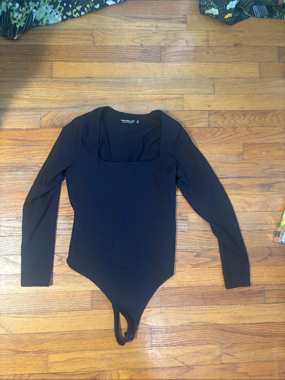 Abercrombie & Fitch Black Square Neck Long Sleeve Thong bodysuit M